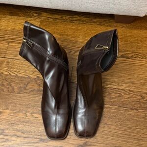 Mango Dark Brown Leather Ankle Boots